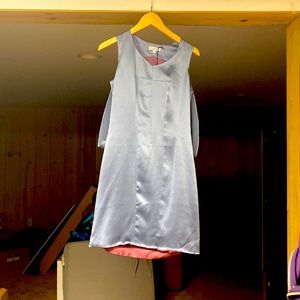 Caped dress, steel blue color, brand new, never worn. Size 4.